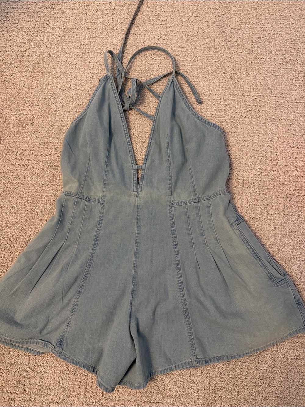 NWOT We The Free Nostalgia Ultra Shortalls - Light Wash Denim